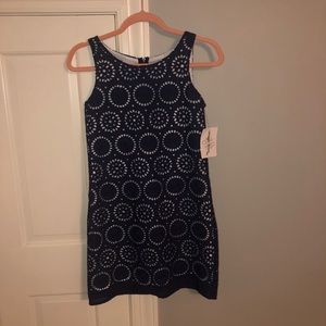 Maggie Breen Too navy&white eyelet lace dress
